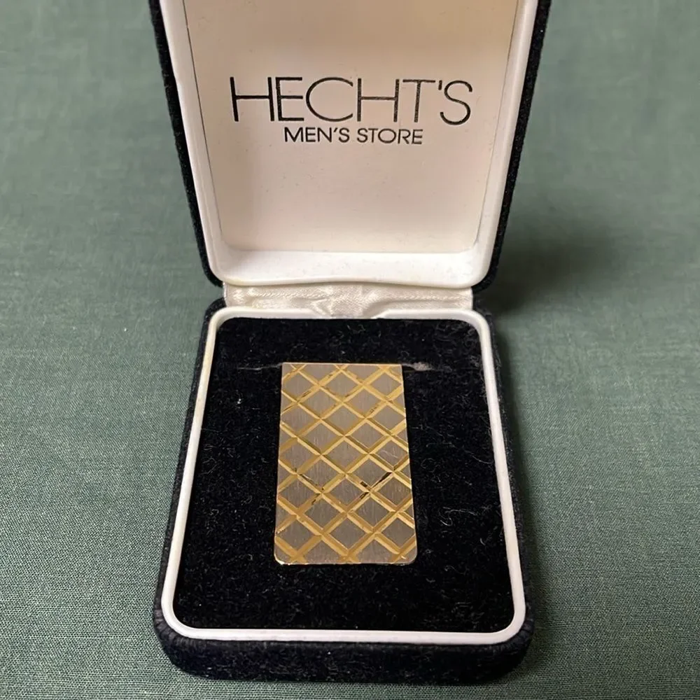 Men Vintage Gold Plated Diamond Pattern Money Clip